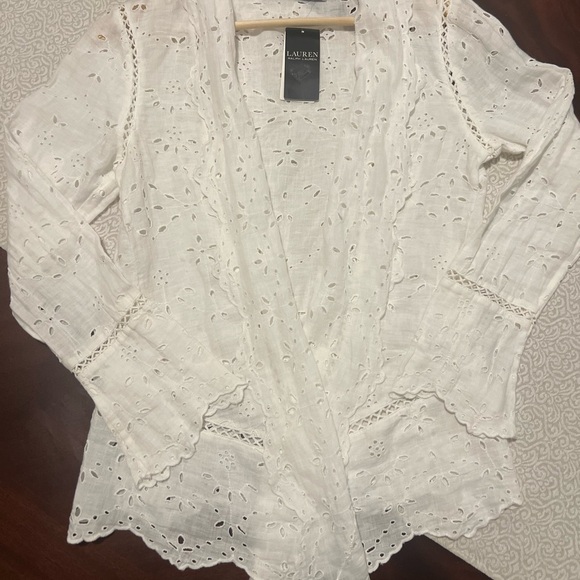 Lauren Ralph Lauren NWT White Eyelet Linen Duster Cottagecore Boho Coastal Small - Picture 4 of 15